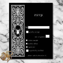 Cartão RSVP Janto de Casamento Branco Negro de Aranha-Gótica
