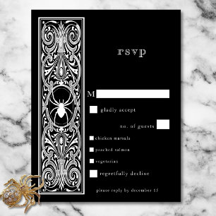 Cartão RSVP Janto de Casamento Branco Negro de Aranha-Gótica