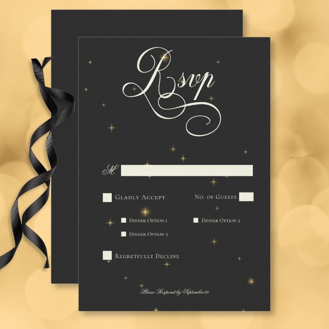 Cartão RSVP Janto de Casamento das Estrelas Victorianas Escura (Dark Moody Victorian Stars Wedding Dinner RSVP Card)