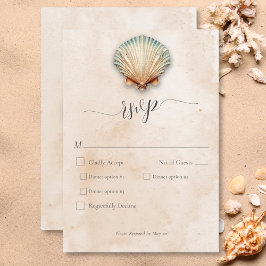 Cartão RSVP Janto de Casamento de Seashell Costeiro Moderno