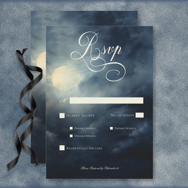 Cartão RSVP Janto de Casamento do Céu da Noite da Lua Cheia de (Dark Gothic Full Moon Night Sky Wedding Dinner RSVP Card)