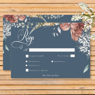 Cartão RSVP Janto de Casamento Floral do Jardim Azul Romântico