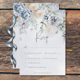 Cartão RSVP Janto de Casamento Moderno Floral Azul e Branco
