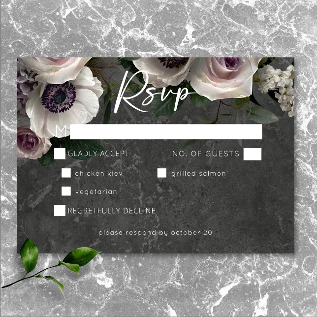 Cartão RSVP Janto de Casamento Moderno Floral Elegante de Cinz (Charcoal Gray Elegant Floral Modern Wedding RSVP Card)