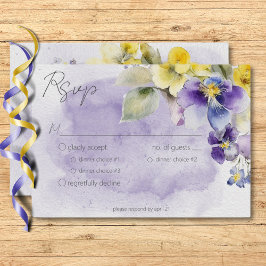 Cartão RSVP Janto de Casamento Moderno Floral Púrpura e Amarel