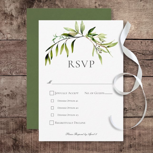 Cartão RSVP Janto de Casamento Rustic Botanical Greenery Bough (Rustic Botanical Greenery Bough Wedding Response Card with Dinner Options)
