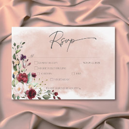 Cartão RSVP Janto de Casamento Rustic Burgundy & Blush Pink Ro