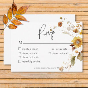 Cartão RSVP Janto de Casamento Rustic Delicate Fall Floral Wre