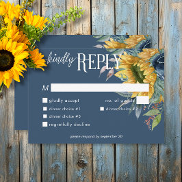 Cartão RSVP Janto de Casamento Rustic Dusty Blue Sunflower