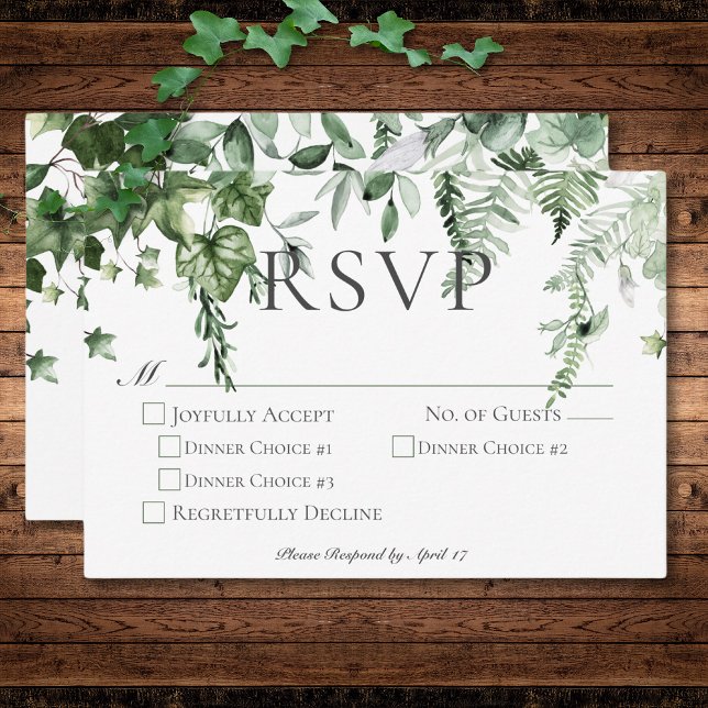 Cartão RSVP Janto de Casamento Rustic Ivy & Sage Greenery (Rustic Ivy & Sage Greenery Wedding Dinner RSVP Card)