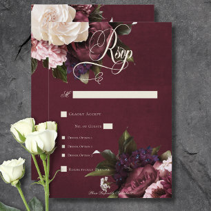 Cartão RSVP Janto Floral Dark Elegant Burgundy & Cream