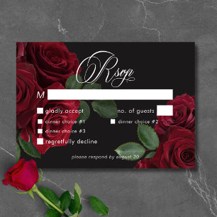 Cartão RSVP Janto Floral de Rosas vermelhas de Sangue Elegante