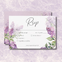 Cartão RSVP Janto Romântico Roxo Moderno e Sage Lilacs
