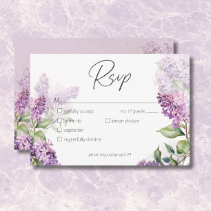 Cartão RSVP Janto Romântico Roxo Moderno e Sage Lilacs