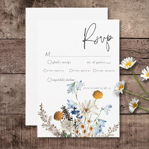 Cartão RSVP Janto Rustic Dusty Blue Selvagens & Daisies