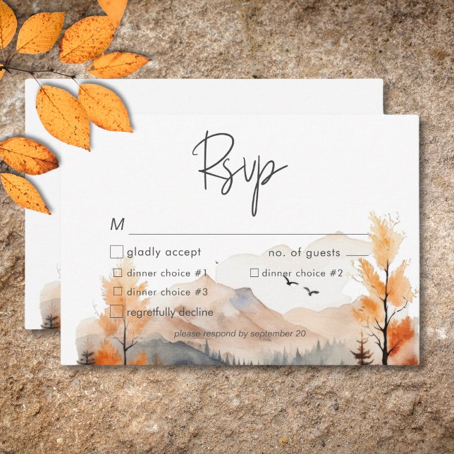 Cartão RSVP Janto Rustic Fall Mountain Scene Watercolor (Rustic Fall Mountain Scene Watercolor Dinner RSVP Card)