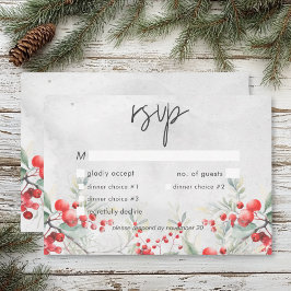 Cartão RSVP Janto Rustic Winter Holly & Pine Wedding
