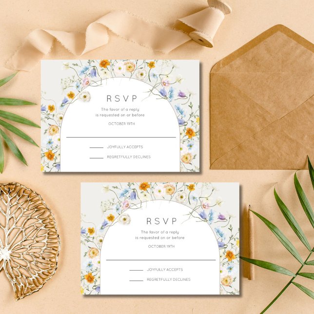 Cartão RSVP Jardim de Flores Silvestres Casamento de Primavera (Wildflower Garden Spring Summer Wedding RSVP Card)