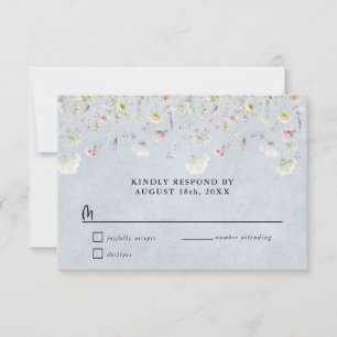 Cartão RSVP Jardim de Flores Silvestres Pedra Lavar Azul Casam