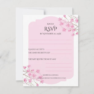 Cartão RSVP Jardim de Magnólia Rosa Elegante e Gracioso