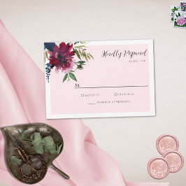 Cartão RSVP Jardim Encantado Rosa Bege Borgonha Azul Marinho