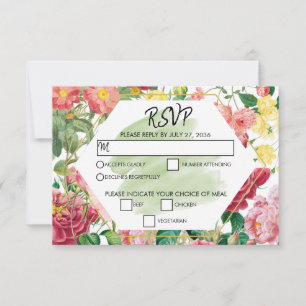 Cartão RSVP Jardim Floral, Aquarela e Casamento Geométrico RS