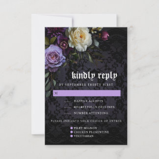 Cartão RSVP Jardim Gótico Roxo Elegante Moody | Opções de refe