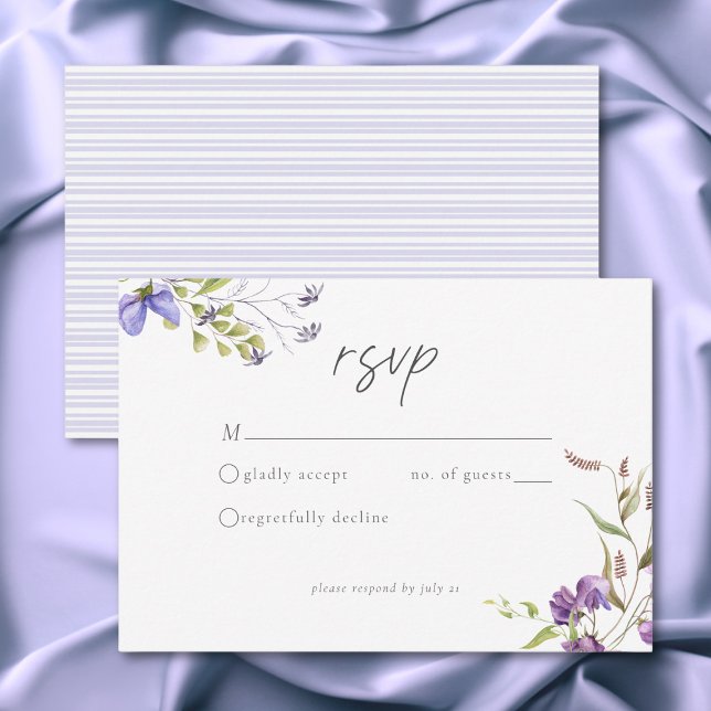 Cartão RSVP Jardim Romântico de Flores Silvestres de Lavanda C (Lavender Wildflower Garden Romantic White Wedding RSVP Card)