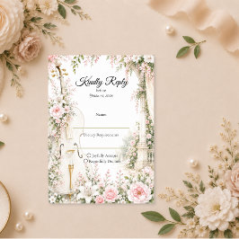 Cartão RSVP Jardim Romântico de Violoncelo Serenidade Casament