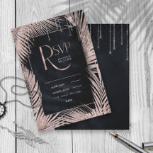 Jewel Palm Leaf Wedding Rosa Dourado/Marinho ID830