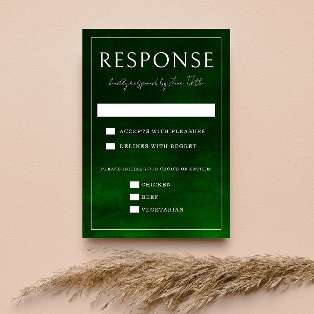 Cartão RSVP Jewel Tone Romance | Emerald | Casamento (Criador carregado)