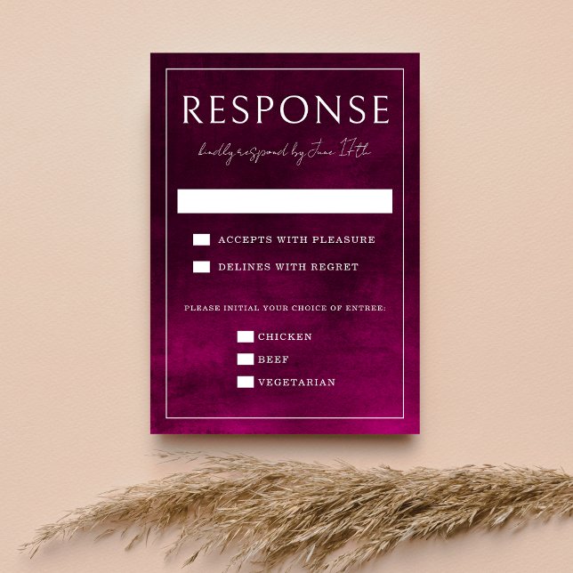 Cartão RSVP Jewel Tone Romance | Vermelho Escuro | Casamento (Criador carregado)