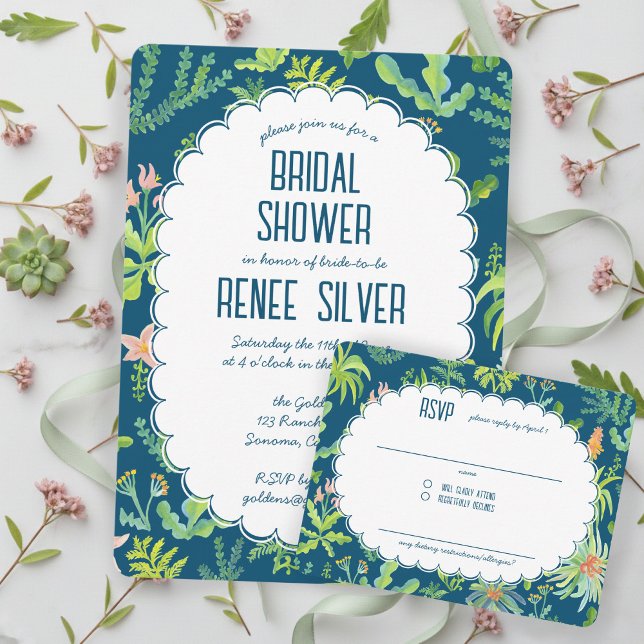 Cartão RSVP Jungle Garden Watercolor Custom BRIDAL SHOWER (Jungle Garden Watercolor Hand-painted Custom BRIDAL SHOWER RSVP Card
)