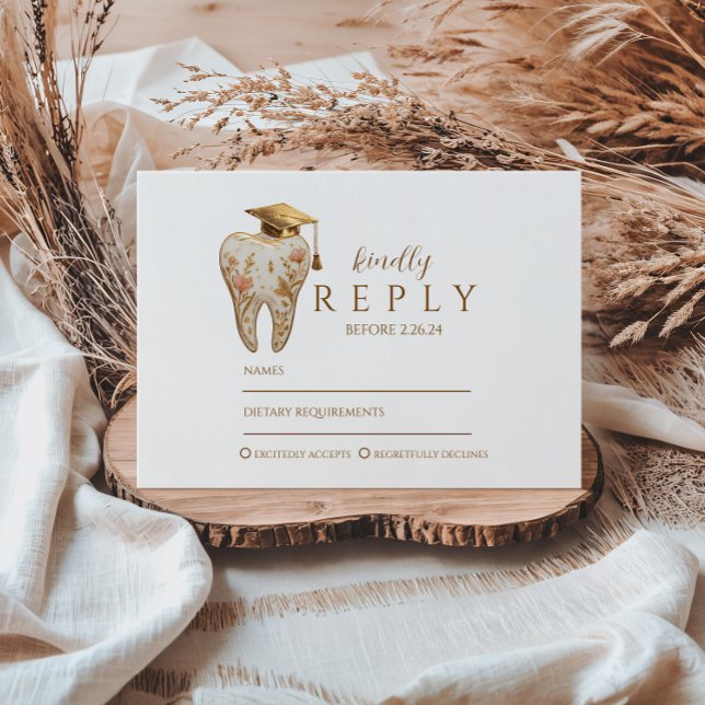 Cartão RSVP Kintsugi Floral Tooth Graduation Party (Criador carregado)