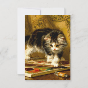 Cartão RSVP Kitten com pintura e escovas