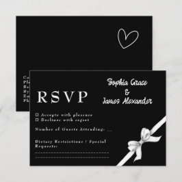 Cartão RSVP Laço Preto e Branco | Casamento Elegante | Monocro