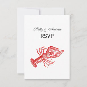Cartão RSVP Lagosta Vermelha Vintage #1 Desenho