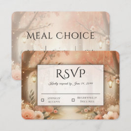 Cartão RSVP Lâmpada de casamento Enchanted Forest Blush Peach