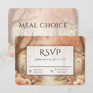 Cartão RSVP Lâmpada de casamento Enchanted Forest Blush Peach