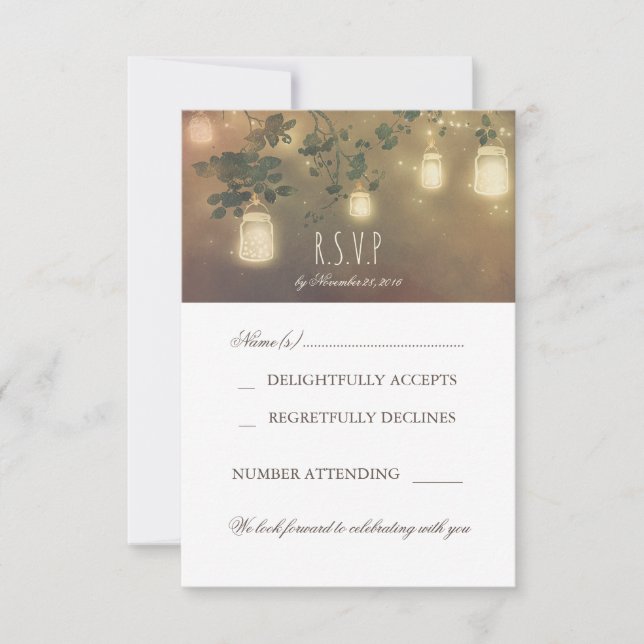 Cartão RSVP Lâmpada de Jarro de Pedra Rústico Ramos Casamento  (Frente)