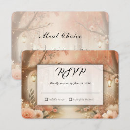 Cartão RSVP Lanterna de Casamento Floresta Encantada Rosa Pêss
