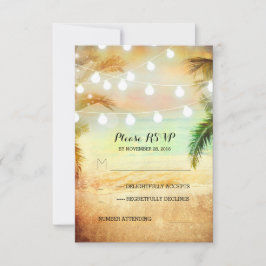Cartão RSVP lanterna de praia brilha luz do casamento tropical