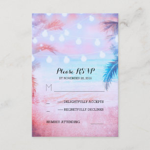 Cartão RSVP lanterna de praia brilha luz do casamento tropical