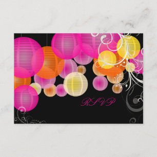Cartão RSVP Lanternas cor-de-rosa/laranja/amarela PixDezines