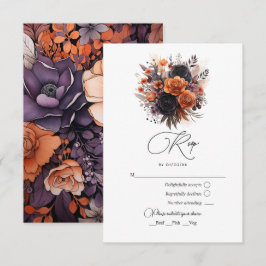 Cartão RSVP Laranja Queimado, Roxo Escuro e Casamento Floral P