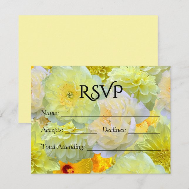 Cartão RSVP Larger Yellow Floral Watercolor Wedding RSV (Frente/Verso)