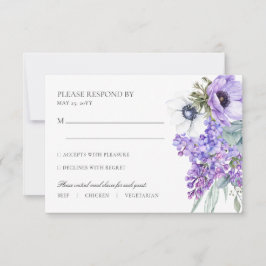 Cartão RSVP Larissa Floral Roxo Escolha de Refeição Casamento