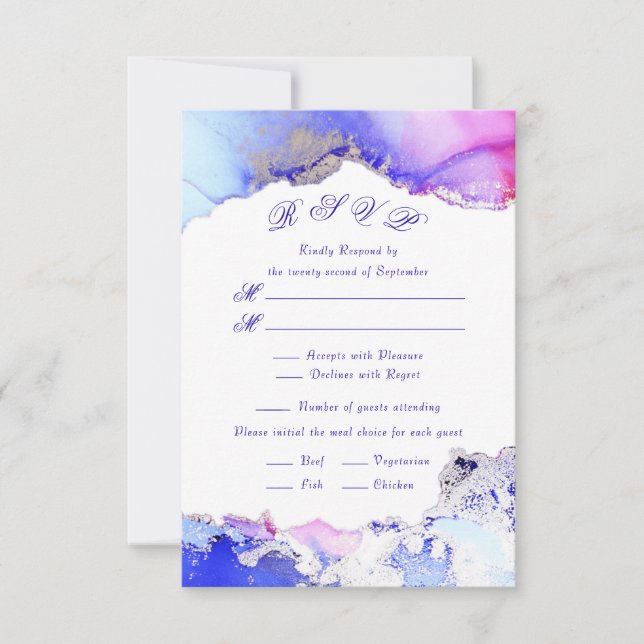 Cartão RSVP Lava-Tinta Rosa Púrpura de Pedra (Frente)