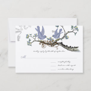 Cartão RSVP Lavanda & Amarelo Limão Casamento de Pássaros Vint