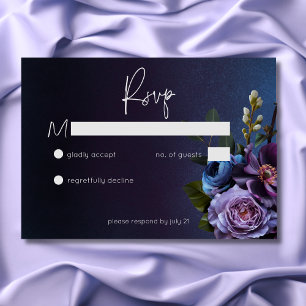 Cartão RSVP Lavanda Azul Escuro Casamento Moderno Floral Moder